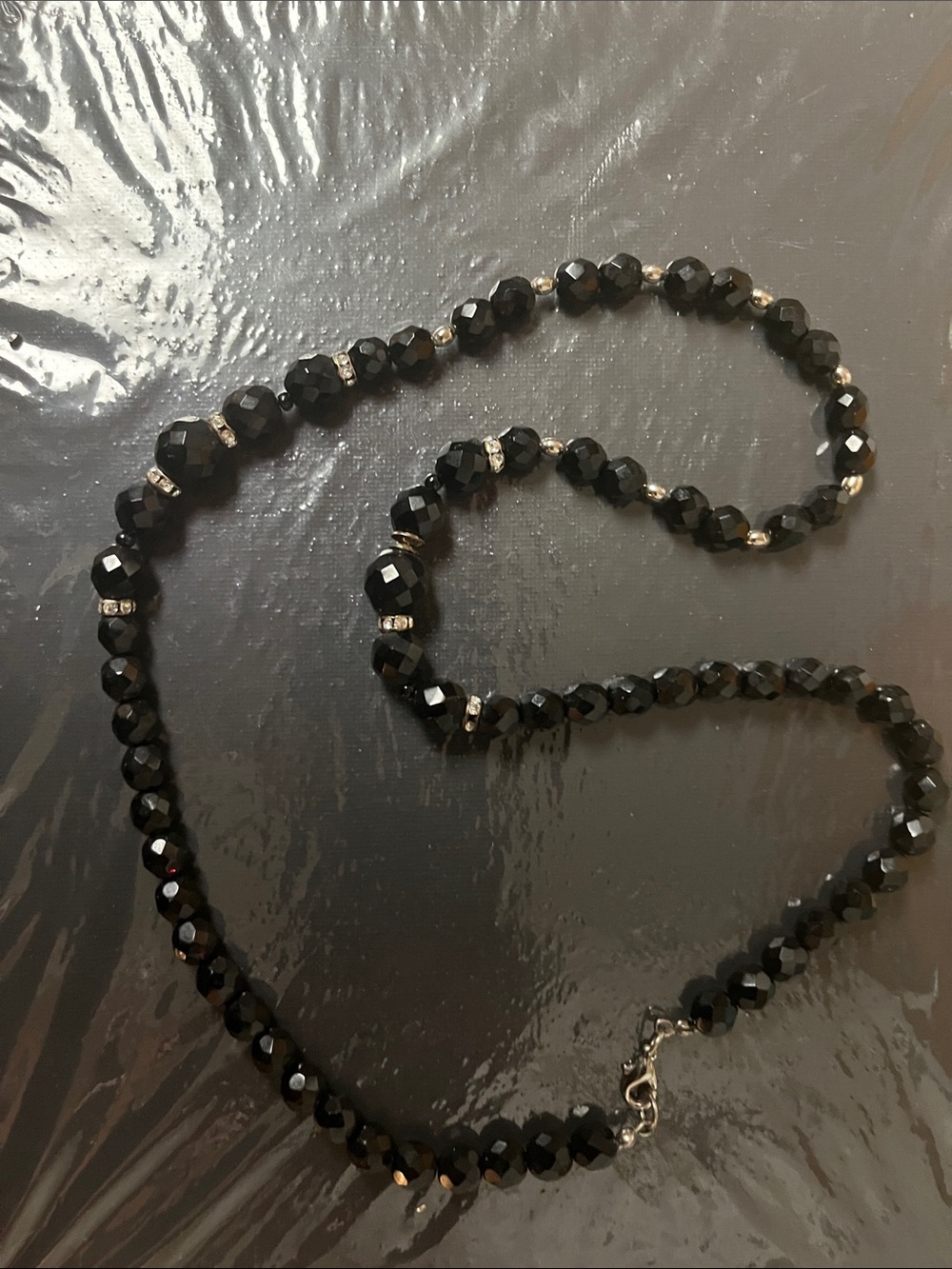 Elegant Black Faceted Bead Necklace with Silver Accents - Women's Jewelry
